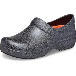 Crocs Women's Black Glitter Neria Pro LiteRide Slip Resistant Work Clogs Size 6